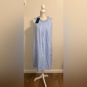 NWT Sara Campbell Linen Sleeveless TRAPEZE DRESS W/GINGHAM TRIM Sz S